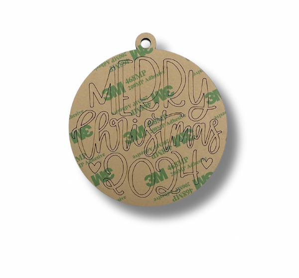 Merry Christmas 2024 Ornament - Wooden Peel & Glitter